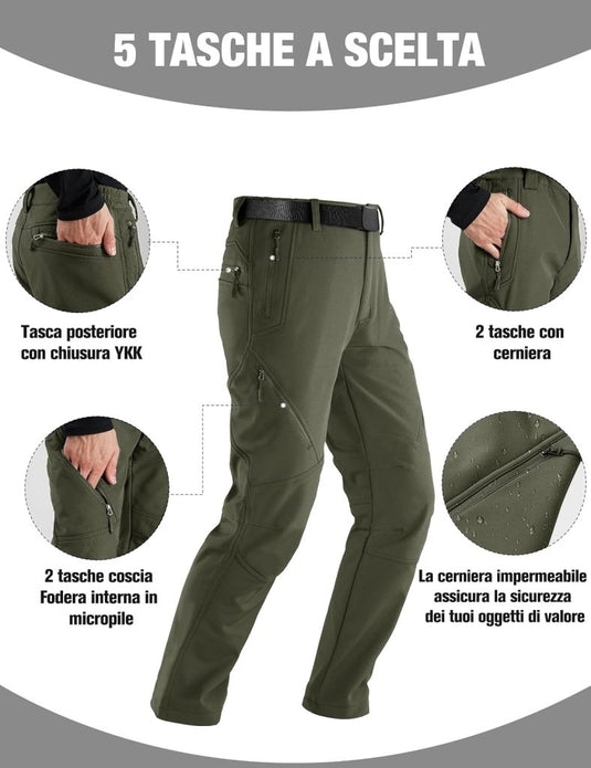 Free Soldier Winterskibroek voor heren, waterdicht, winddicht, softshell, gevoerd met fleece, voor wandelen. - happygetfit.com