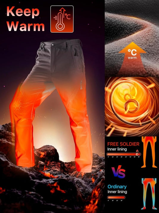 Free Soldier Winterskibroek voor heren, waterdicht, winddicht, softshell, gevoerd met fleece, voor wandelen. - happygetfit.com