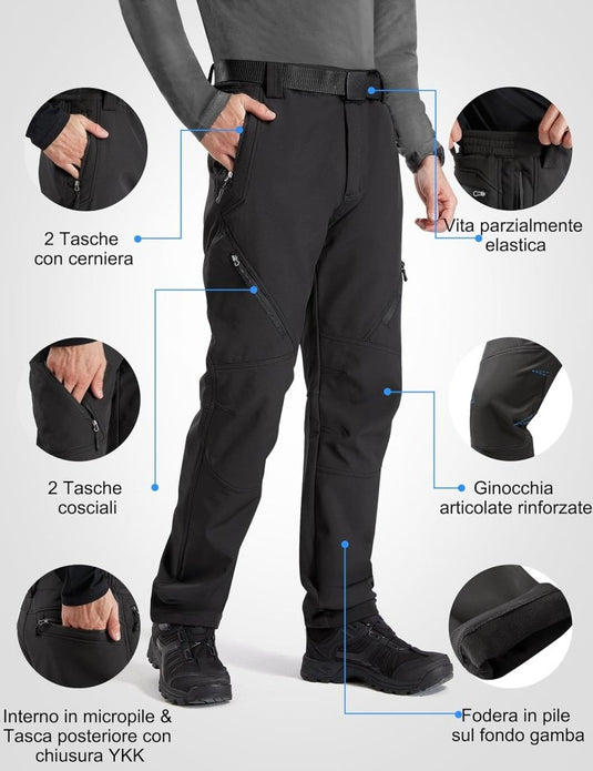 Free Soldier Winterskibroek voor heren, waterdicht, winddicht, softshell, gevoerd met fleece, voor wandelen. - happygetfit.com