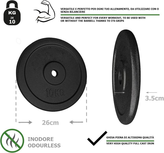 G5 HT SPORT Halterschijven van gietijzer, gatdiameter: 25 mm, voor sportschool en thuisgymnastiek, 0,5 tot 20 kg, voor halters en lange halters - happygetfit.com
