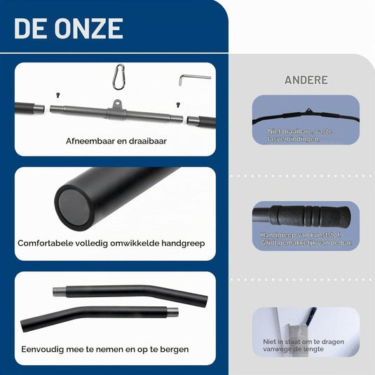Gebogen lat pulldown bar met EVA handgrepen tot 136 kg – kabelstang – fitness accessoire - happygetfit.com