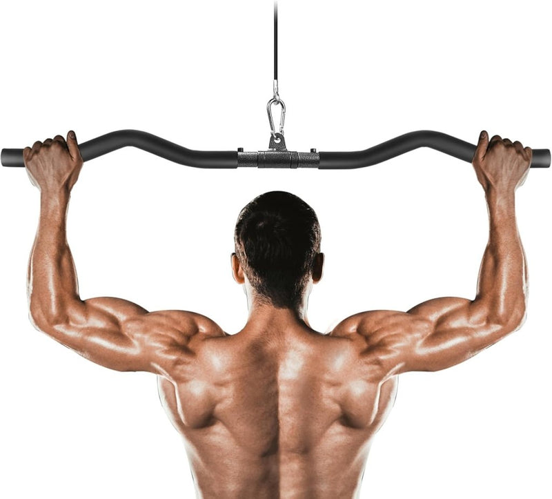 Załaduj obraz do przeglądarki galerii, Gebogen lat pulldown bar met EVA handgrepen tot 136 kg – kabelstang – fitness accessoire - happygetfit.com
