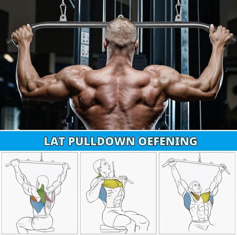 Załaduj obraz do przeglądarki galerii, Gebogen lat pulldown bar met EVA handgrepen tot 136 kg – kabelstang – fitness accessoire - happygetfit.com
