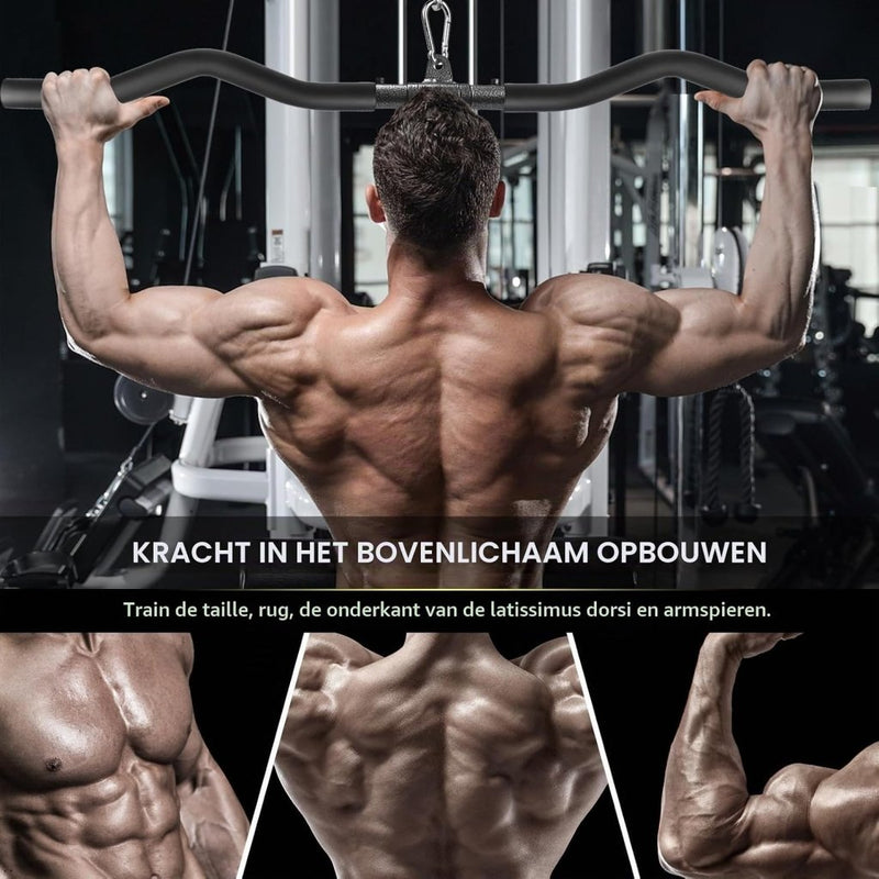 Załaduj obraz do przeglądarki galerii, Gebogen lat pulldown bar met EVA handgrepen tot 136 kg – kabelstang – fitness accessoire - happygetfit.com

