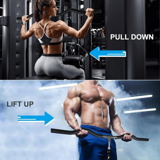 Gebogen lat pulldown bar met EVA handgrepen tot 136 kg – kabelstang – fitness accessoire - happygetfit.com