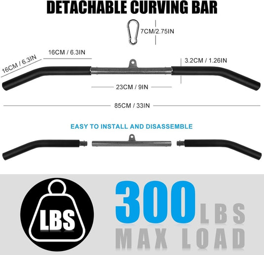 Gebogen lat pulldown bar met EVA handgrepen tot 136 kg – kabelstang – fitness accessoire - happygetfit.com