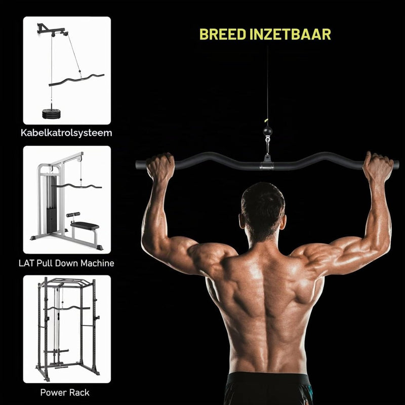Załaduj obraz do przeglądarki galerii, Gebogen lat pulldown bar met EVA handgrepen tot 136 kg – kabelstang – fitness accessoire - happygetfit.com
