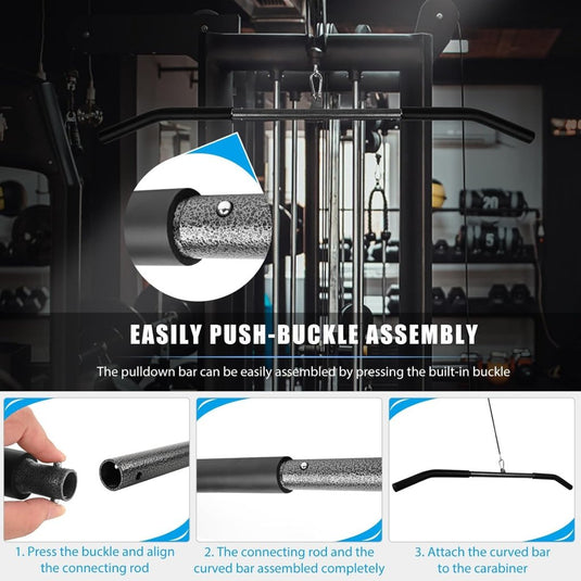 Gebogen lat pulldown bar met EVA handgrepen tot 136 kg – kabelstang – fitness accessoire - happygetfit.com