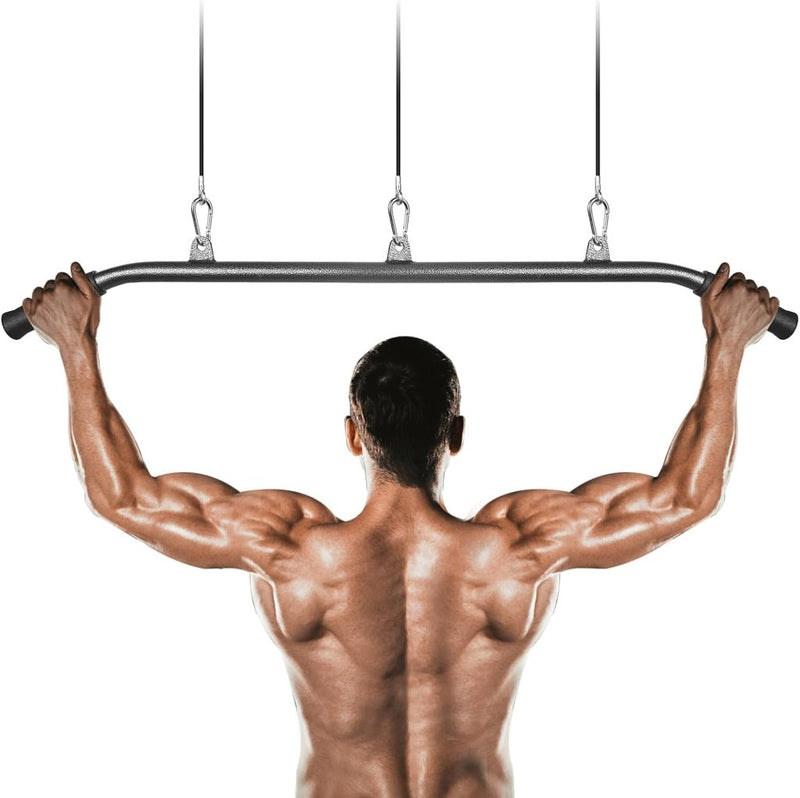 Załaduj obraz do przeglądarki galerii, Gebogen lat pulldown bar met EVA handgrepen tot 136 kg – kabelstang – fitness accessoire - happygetfit.com
