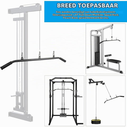 Gebogen lat pulldown bar met EVA handgrepen tot 136 kg – kabelstang – fitness accessoire - happygetfit.com