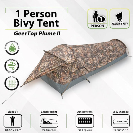 GEERTOP Ultralight 1-persoons waterdichte bivy tent, groen, outdoor slaapzak, camping bivvy bag deken herbruikbaar voor outdoor camping wandelen - happygetfit.com