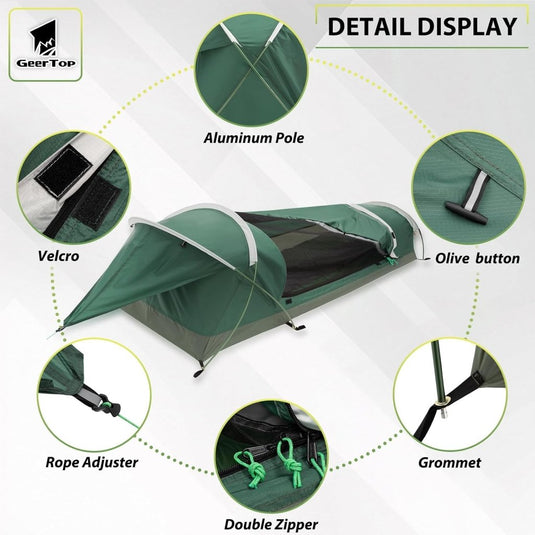 GEERTOP Ultralight 1-persoons waterdichte bivy tent, groen, outdoor slaapzak, camping bivvy bag deken herbruikbaar voor outdoor camping wandelen - happygetfit.com