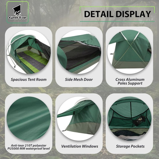 GEERTOP Ultralight 1-persoons waterdichte bivy tent, groen, outdoor slaapzak, camping bivvy bag deken herbruikbaar voor outdoor camping wandelen - happygetfit.com