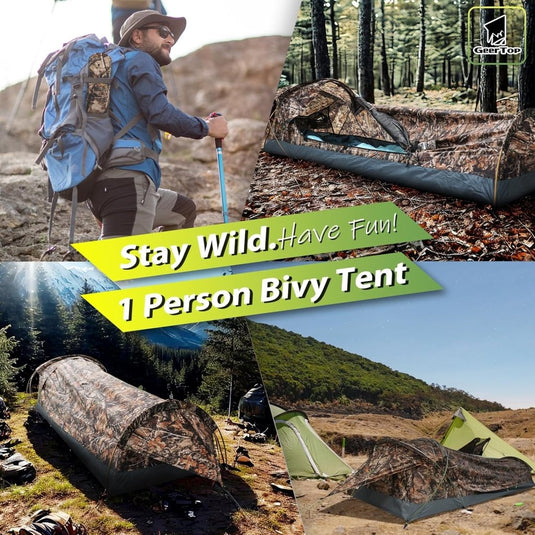 GEERTOP Ultralight 1-persoons waterdichte bivy tent, groen, outdoor slaapzak, camping bivvy bag deken herbruikbaar voor outdoor camping wandelen - happygetfit.com