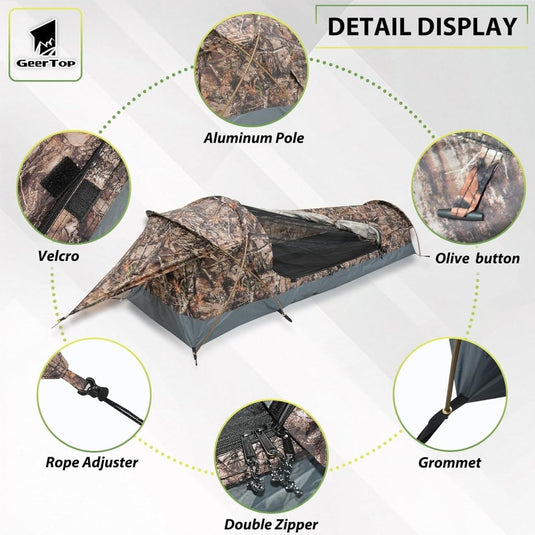 GEERTOP Ultralight 1-persoons waterdichte bivy tent, groen, outdoor slaapzak, camping bivvy bag deken herbruikbaar voor outdoor camping wandelen - happygetfit.com