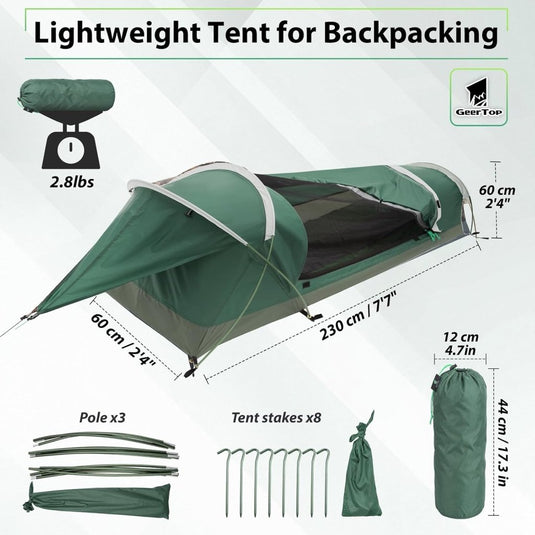 GEERTOP Ultralight 1-persoons waterdichte bivy tent, groen, outdoor slaapzak, camping bivvy bag deken herbruikbaar voor outdoor camping wandelen - happygetfit.com