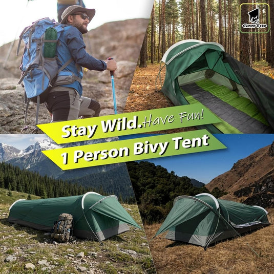 GEERTOP Ultralight 1-persoons waterdichte bivy tent, groen, outdoor slaapzak, camping bivvy bag deken herbruikbaar voor outdoor camping wandelen - happygetfit.com