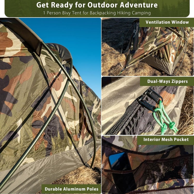 Load image into Gallery viewer, GEERTOP Ultralight Single Person Bivy Tent for Camp Waterproof 1 Man Tent for Camping Hiking Backpacking Hunting Outdoor Survival Gear - Easy Set Up - happygetfit.com
