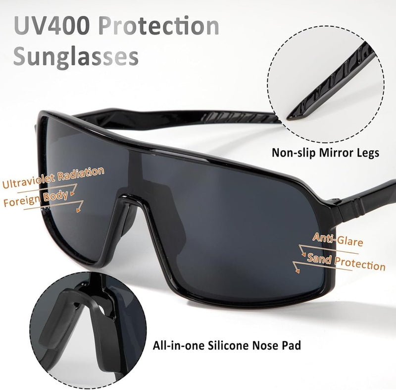 Laad afbeelding in Galerijviewer, Gepolariseerde fietsbril voor heren met UV400 bescherming en antislip neuspads – sportzonnebril – wielerbril - happygetfit.com
