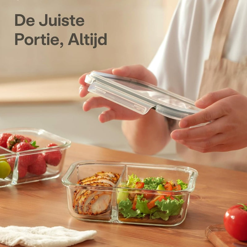 Laad afbeelding in Galerijviewer, Glazen meal prep bakjes set van 2 met 3 vakken - happygetfit.com
