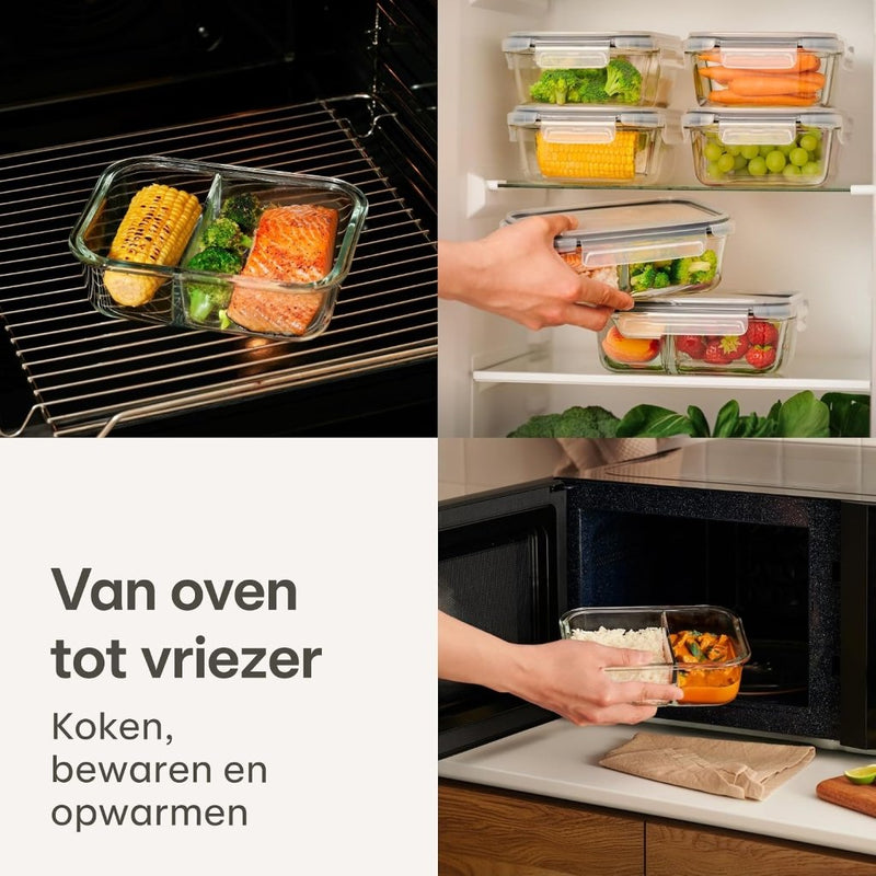 Laad afbeelding in Galerijviewer, Glazen meal prep bakjes set van 2 met 3 vakken - happygetfit.com
