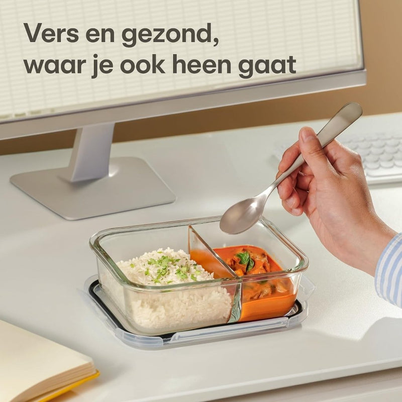 Laad afbeelding in Galerijviewer, Glazen meal prep bakjes set van 2 met 3 vakken - happygetfit.com
