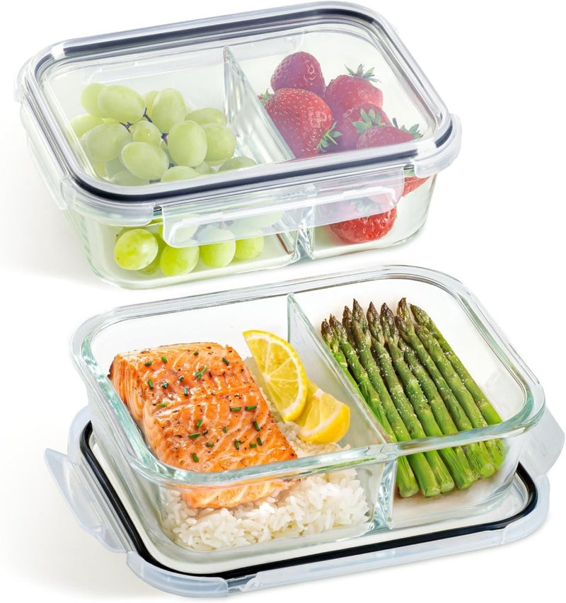 Laad afbeelding in Galerijviewer, Glazen meal prep bakjes set van 2 met 3 vakken - happygetfit.com
