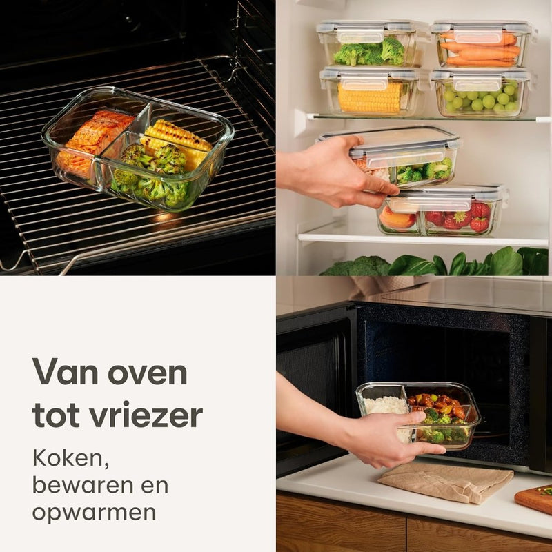 Laad afbeelding in Galerijviewer, Glazen meal prep bakjes set van 2 met 3 vakken - happygetfit.com
