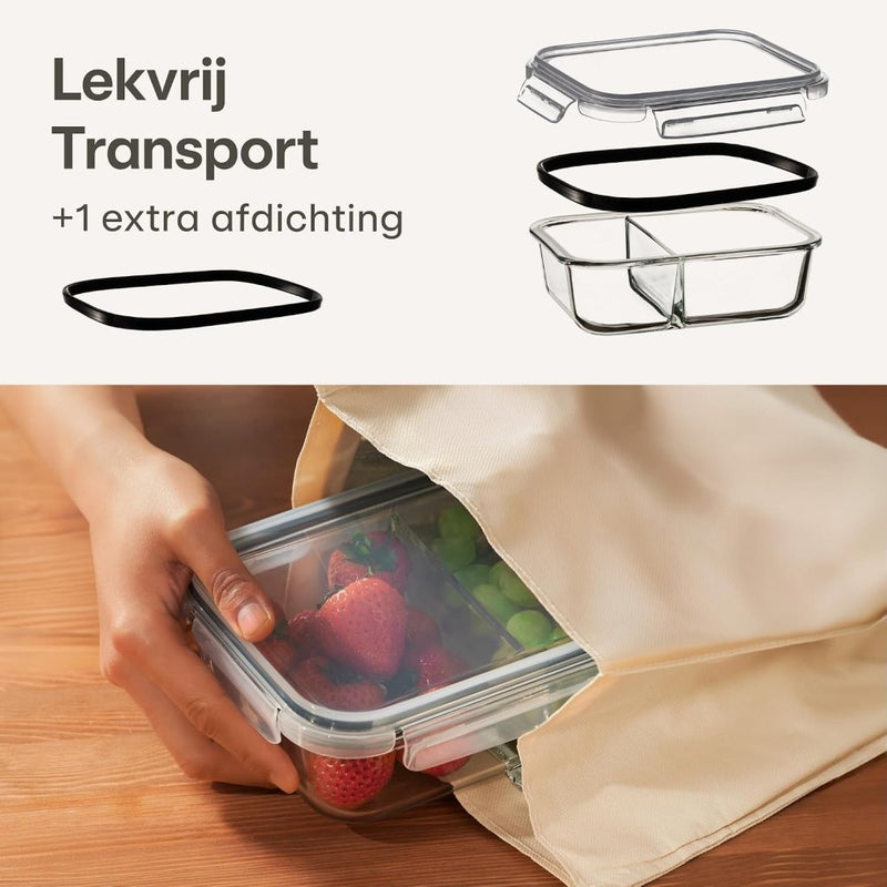 Laad afbeelding in Galerijviewer, Glazen meal prep bakjes set van 2 met 3 vakken - happygetfit.com
