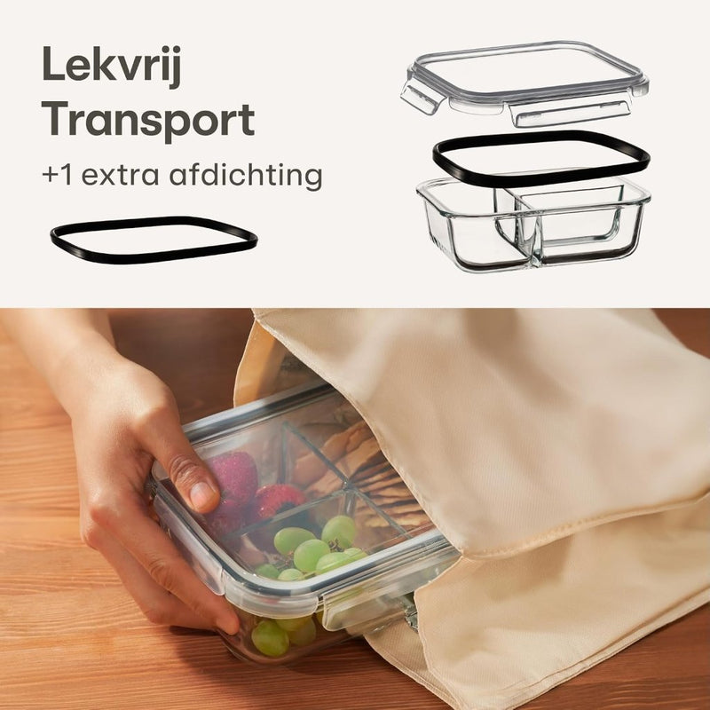 Laad afbeelding in Galerijviewer, Glazen meal prep bakjes set van 2 met 3 vakken - happygetfit.com
