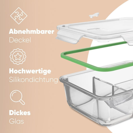 Glazen meal prep bakjes set van 3 met 3 vakken - happygetfit.com