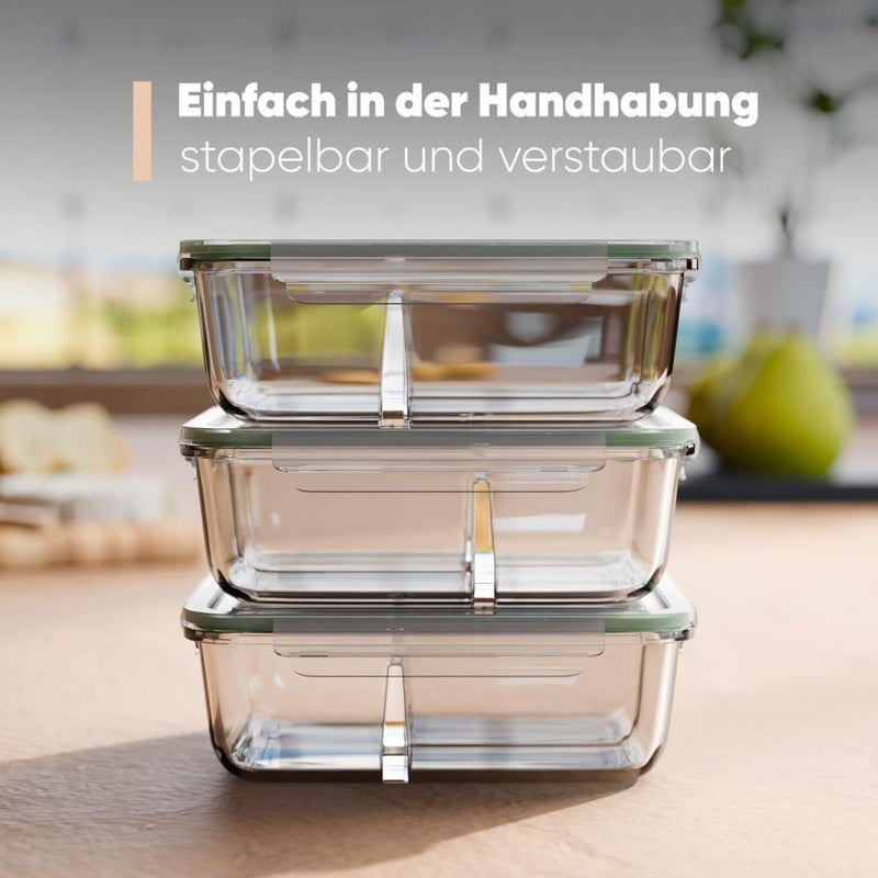 Laad afbeelding in Galerijviewer, Glazen meal prep bakjes set van 3 met 3 vakken - happygetfit.com
