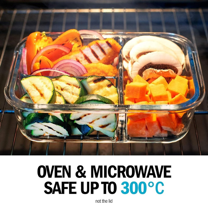 Laad afbeelding in Galerijviewer, Glazen meal prep bakjes set van 3 met 3 vakken - happygetfit.com
