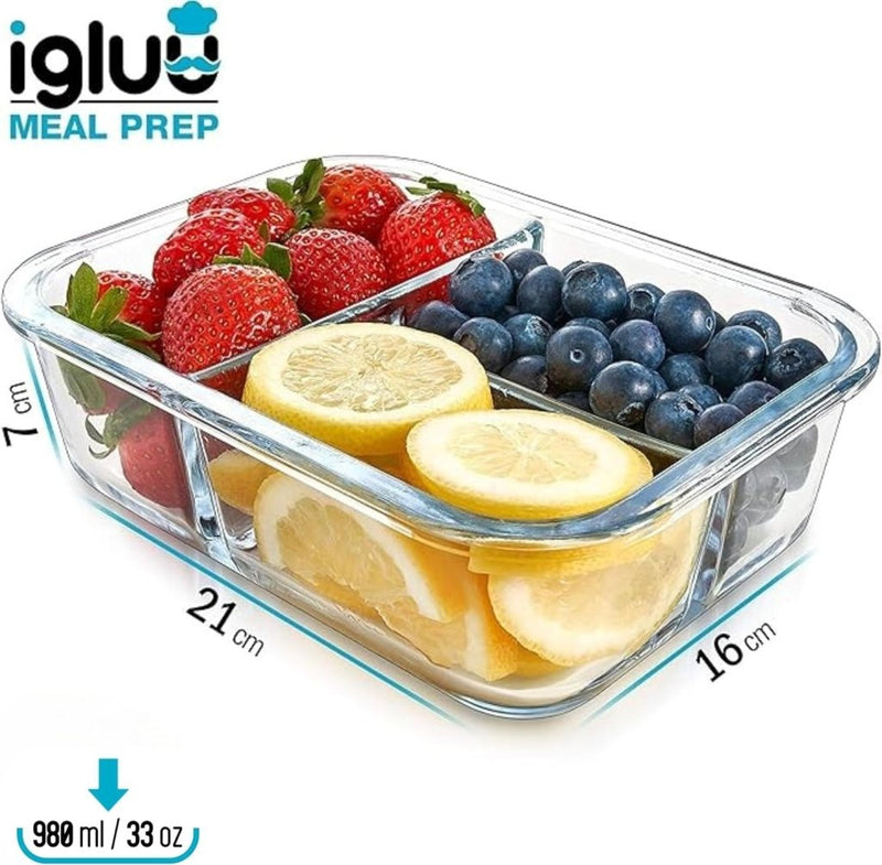 Laad afbeelding in Galerijviewer, Glazen meal prep bakjes set van 3 met 3 vakken - happygetfit.com
