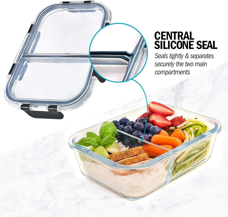 Laad afbeelding in Galerijviewer, Glazen meal prep bakjes set van 3 met 3 vakken - happygetfit.com
