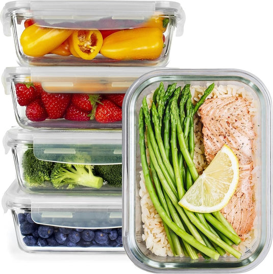 Glazen meal prep bakjes set van 5 820 ml - happygetfit.com