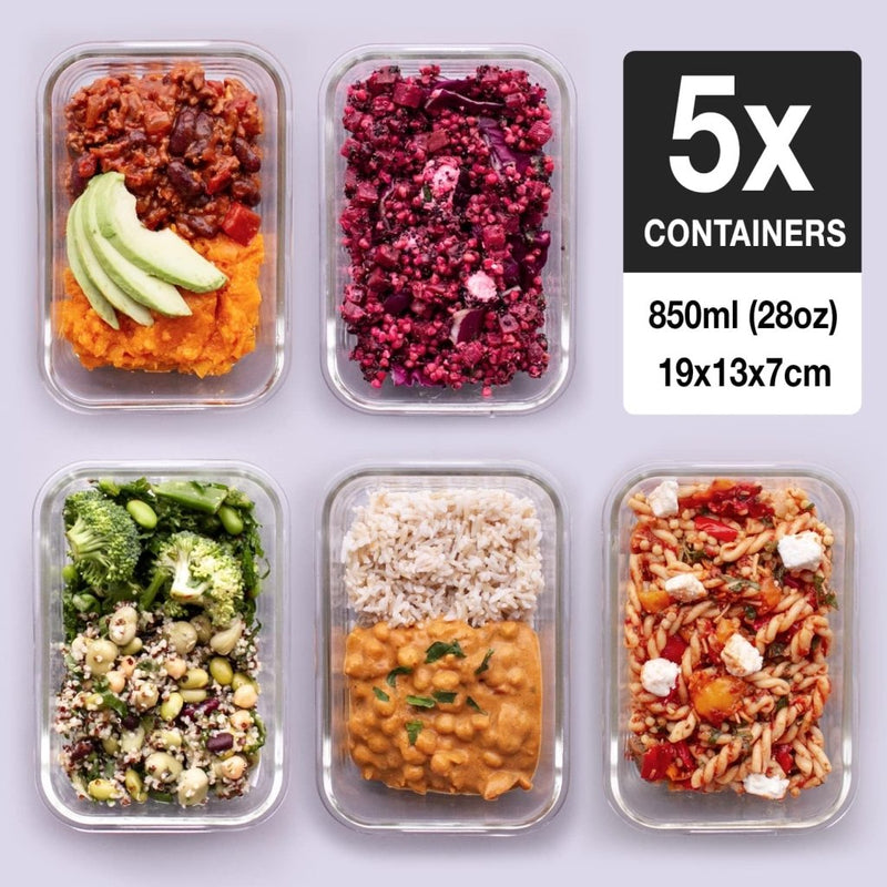 Laad afbeelding in Galerijviewer, Glazen meal prep bakjes set van 5 820 ml - happygetfit.com
