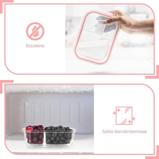 Glazen meal prep bakjes set van 5 met 2 vakken - happygetfit.com