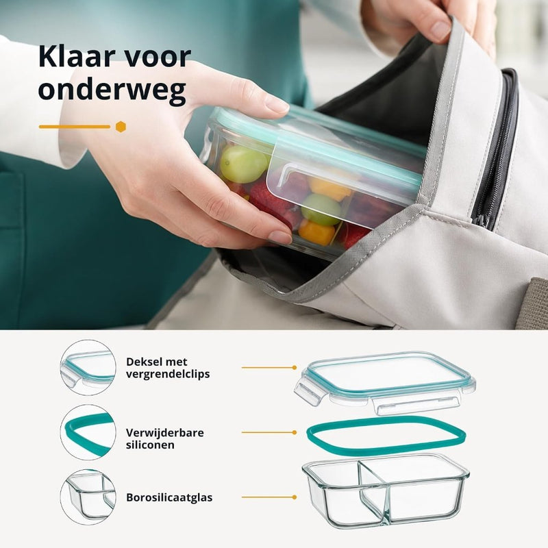 Laad afbeelding in Galerijviewer, Glazen meal prep bakjes set van 5 met 2 vakken - happygetfit.com
