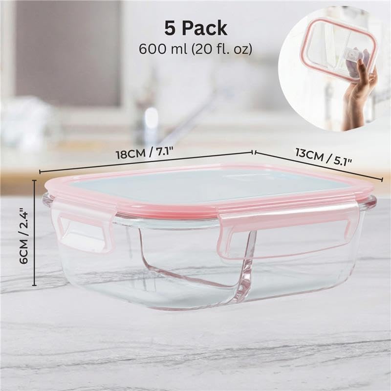 Laad afbeelding in Galerijviewer, Glazen meal prep bakjes set van 5 met 2 vakken - happygetfit.com
