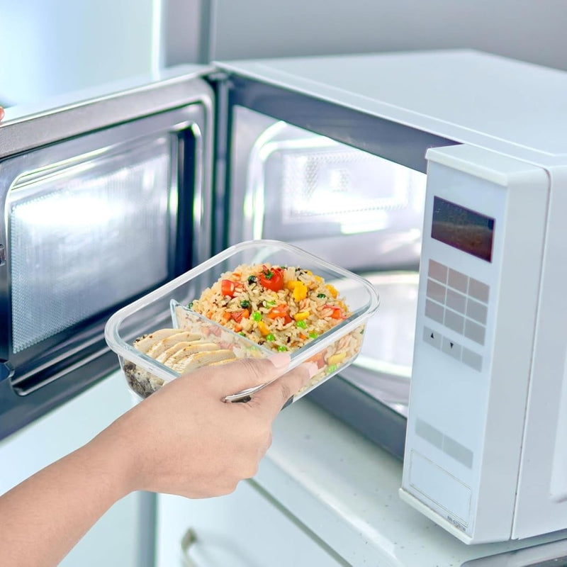 Laad afbeelding in Galerijviewer, Glazen meal prep bakjes set van 5 met 2 vakken - happygetfit.com
