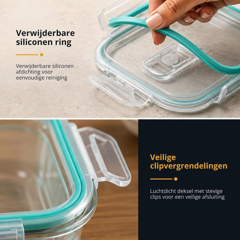 Laad afbeelding in Galerijviewer, Glazen meal prep bakjes set van 5 met 2 vakken - happygetfit.com
