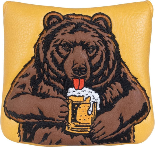 Golf putter beschermhoes met bierdrinkende beer borduurwerk voor DF3 hamerputters – mallet headcover – putterbescherming - happygetfit.com