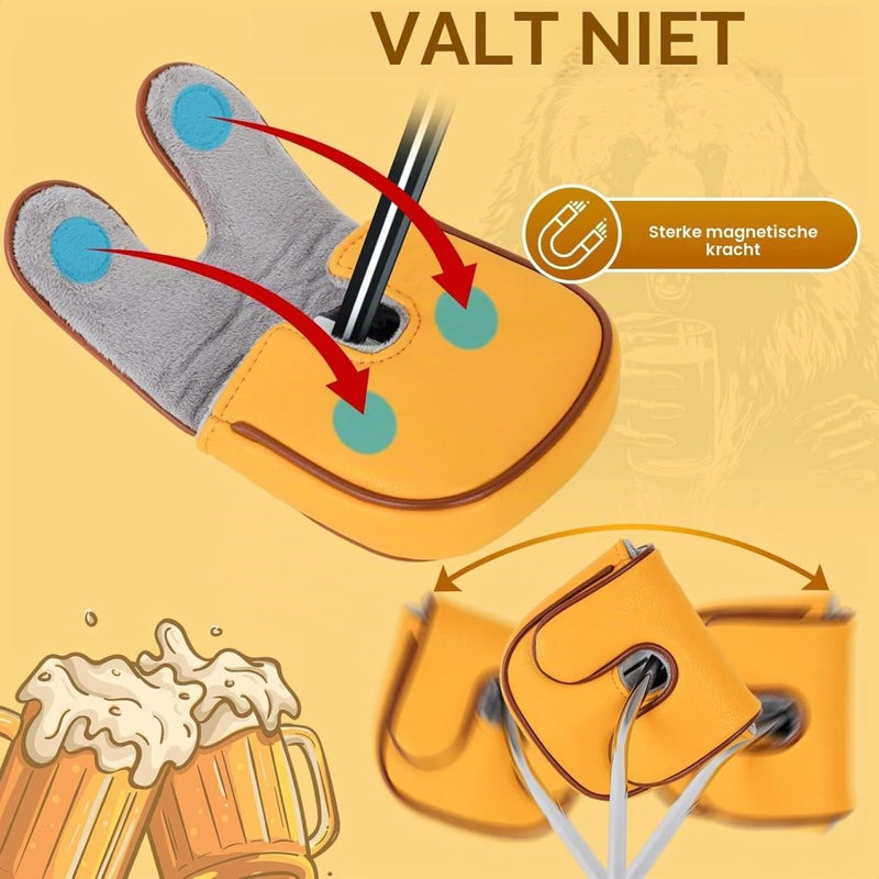 Carica l’immagine nel visualizzatore della galleria, Golf putter beschermhoes met bierdrinkende beer borduurwerk voor DF3 hamerputters – mallet headcover – putterbescherming - happygetfit.com
