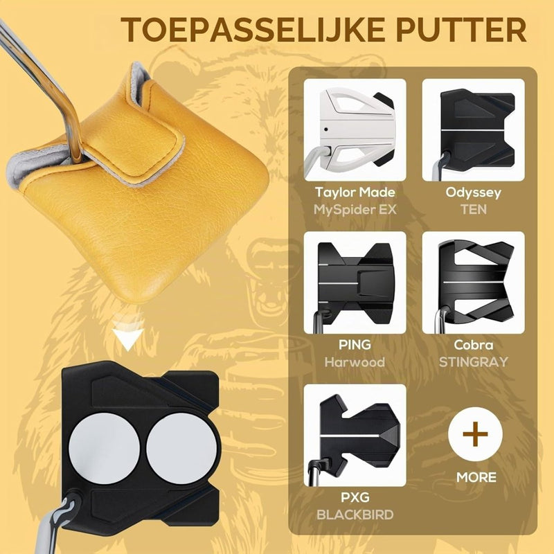 Carica l’immagine nel visualizzatore della galleria, Golf putter beschermhoes met bierdrinkende beer borduurwerk voor DF3 hamerputters – mallet headcover – putterbescherming - happygetfit.com
