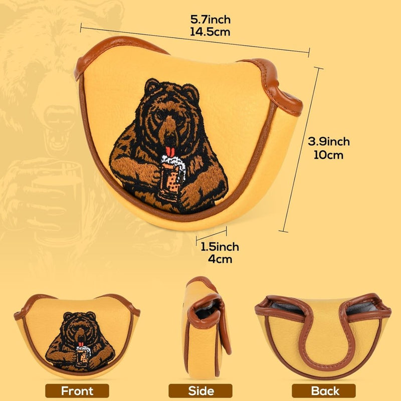 Carica l’immagine nel visualizzatore della galleria, Golf putter beschermhoes met bierdrinkende beer borduurwerk voor DF3 hamerputters – mallet headcover – putterbescherming - happygetfit.com
