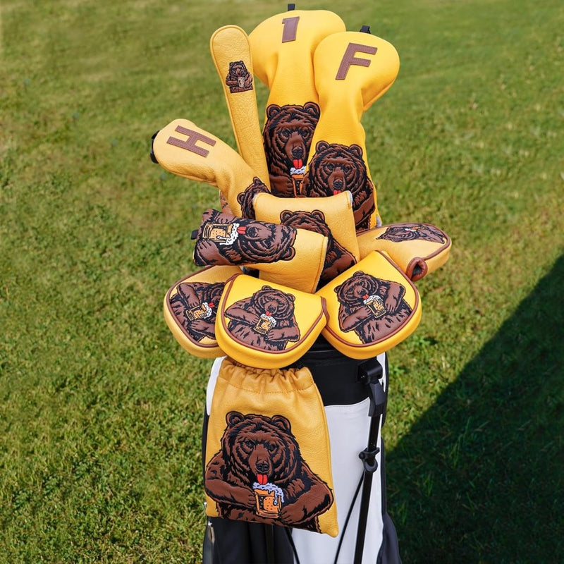 Carica l’immagine nel visualizzatore della galleria, Golf putter beschermhoes met bierdrinkende beer borduurwerk voor DF3 hamerputters – mallet headcover – putterbescherming - happygetfit.com
