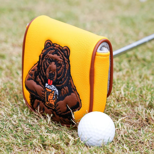 Golf putter beschermhoes met bierdrinkende beer borduurwerk voor DF3 hamerputters – mallet headcover – putterbescherming - happygetfit.com