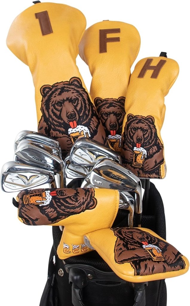Carica l’immagine nel visualizzatore della galleria, Golf putter beschermhoes met bierdrinkende beer borduurwerk voor DF3 hamerputters – mallet headcover – putterbescherming - happygetfit.com
