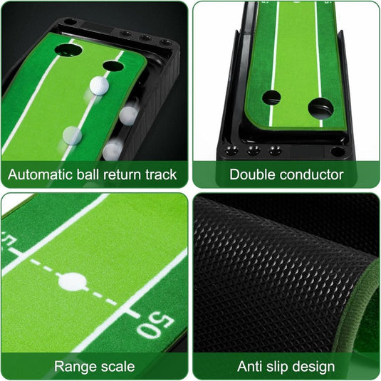 Golf Putting Trainer (3 ballen gratis), Golfmat met Retourbaan en Automatische Functie Oefen Binnen en Buiten voor Beginners en Amateur - happygetfit.com